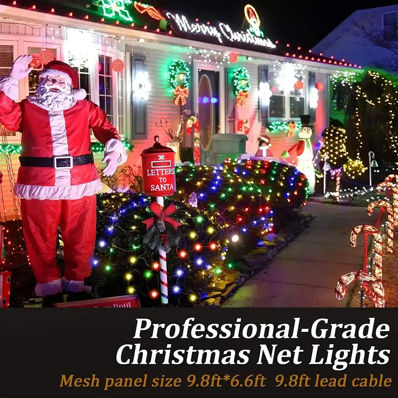 太陽光発電ネットライト、メッシュフェアリーライト、防水ガーランド、8モードタイマー、クリスマスデコレーション、家庭用、休日、3m x 2m