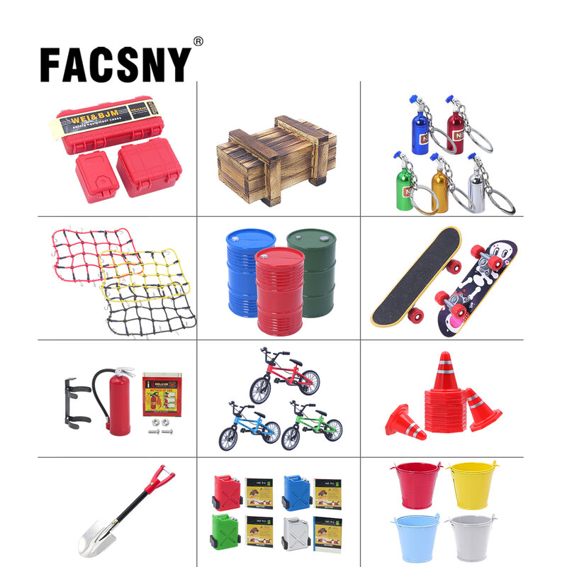 Mini herramientas de decoración simuladas, pala de extintor de incendios, conos de tráfico de tambor de aceite para juguetes RC Crawler TRX4 SCX10, 1:10, accesorios
