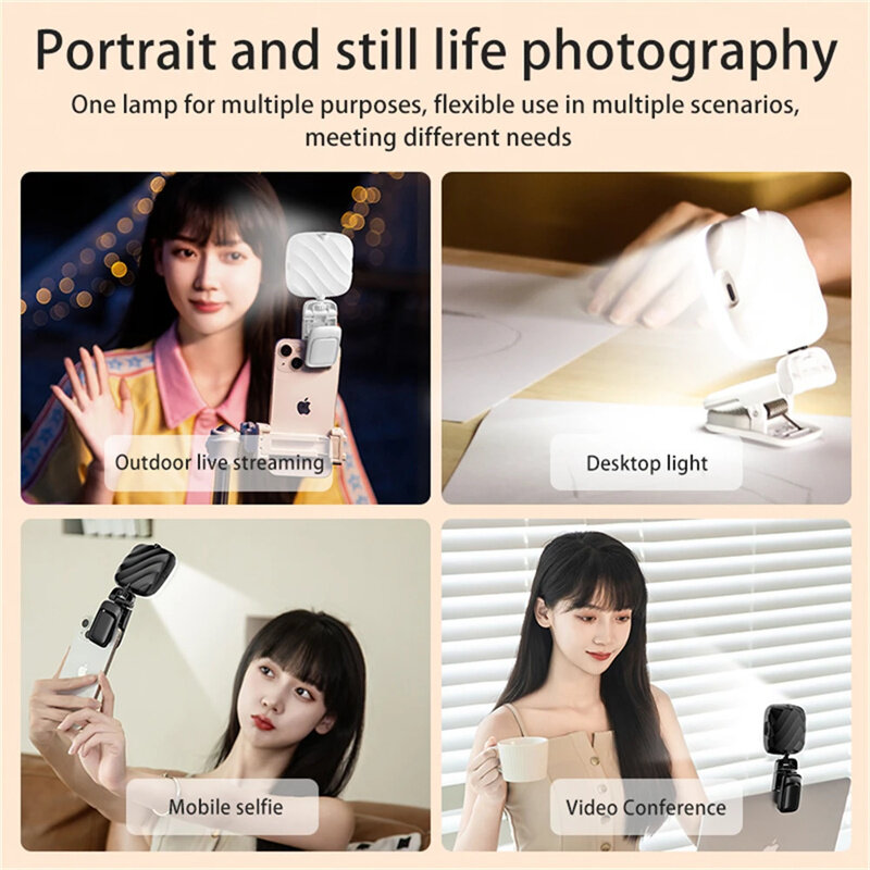 Portable Photography Fill Light Rechargeable Cip on Led Flash Selfie Ring Light Phone Table PC Lighting for Video Recording Live