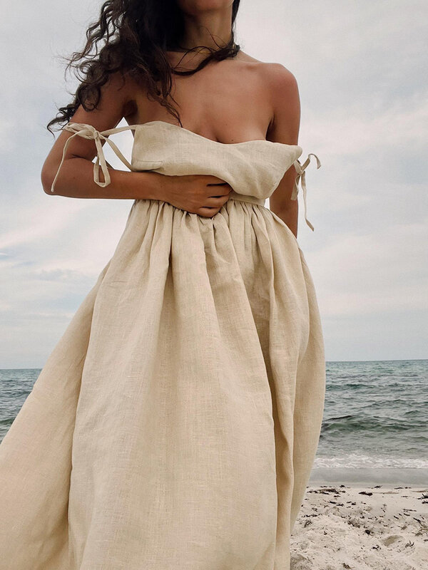 Bornladies-Robe de plage 100% coton pour femmes, style vintage, robe trapèze, sexy, col en v, tendance, printemps été