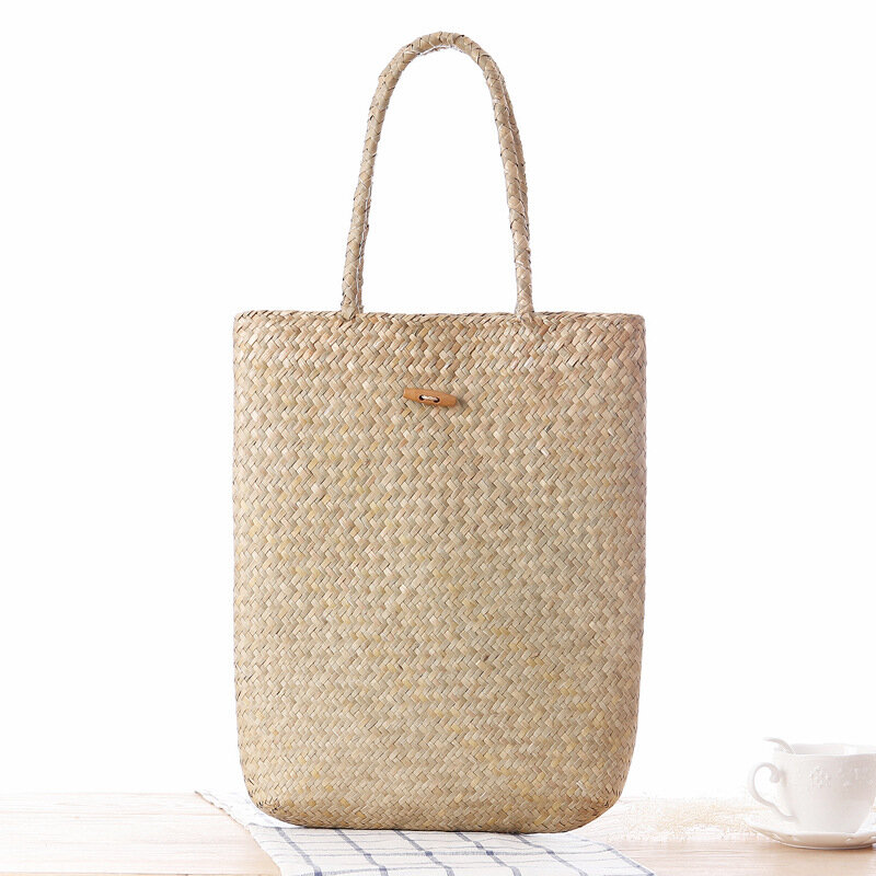 Плетеная соломенная сумка из ротанга для женщин, плетеный пляжный дорожный мешок на плечо, летние тоуты