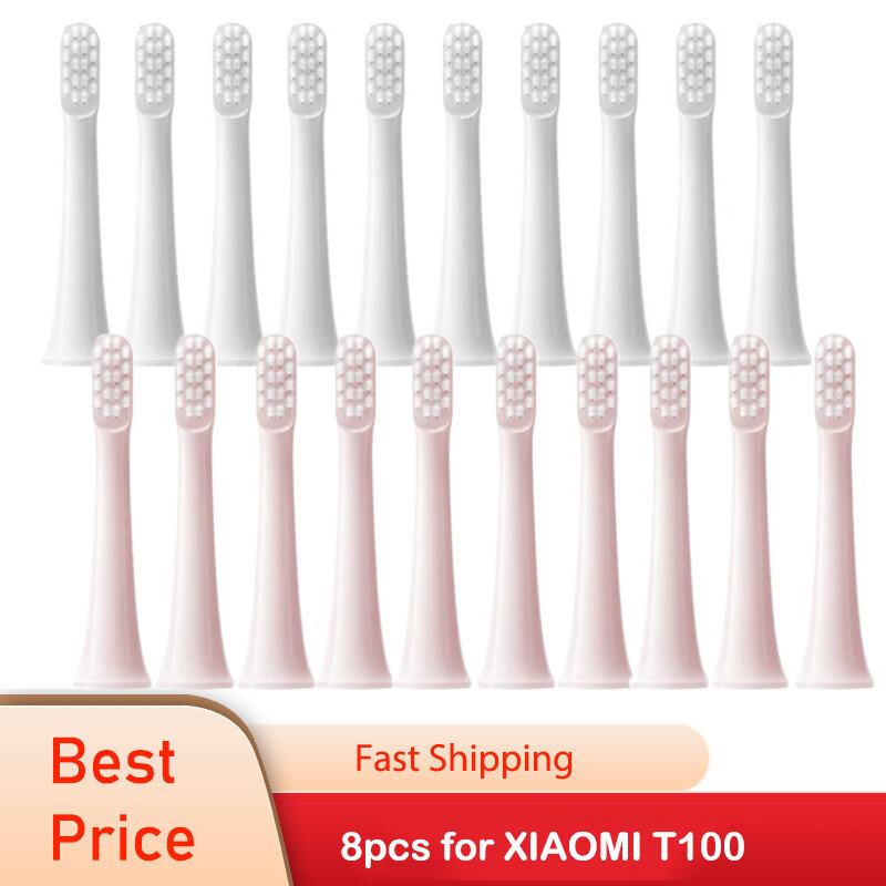 For XIAOMI MIJIA T100 8PCS Replacement Brush Heads Sonic Electric Toothbrush Vacuum DuPont Soft Bristle Suitable Nozzles