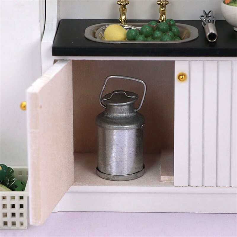Mini bidon de lait en métal de ferme simulée, bouilloire, accessoires miniatures, maison de beurre, 1:12