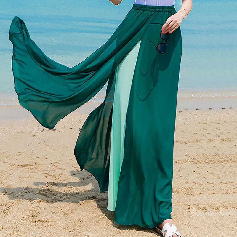 Female Elegant New Long Mesh Skirts for Women Ladies Vintage High Waist A-line Solid Skirt Female Fashion Maxi Silk Skirts Q379