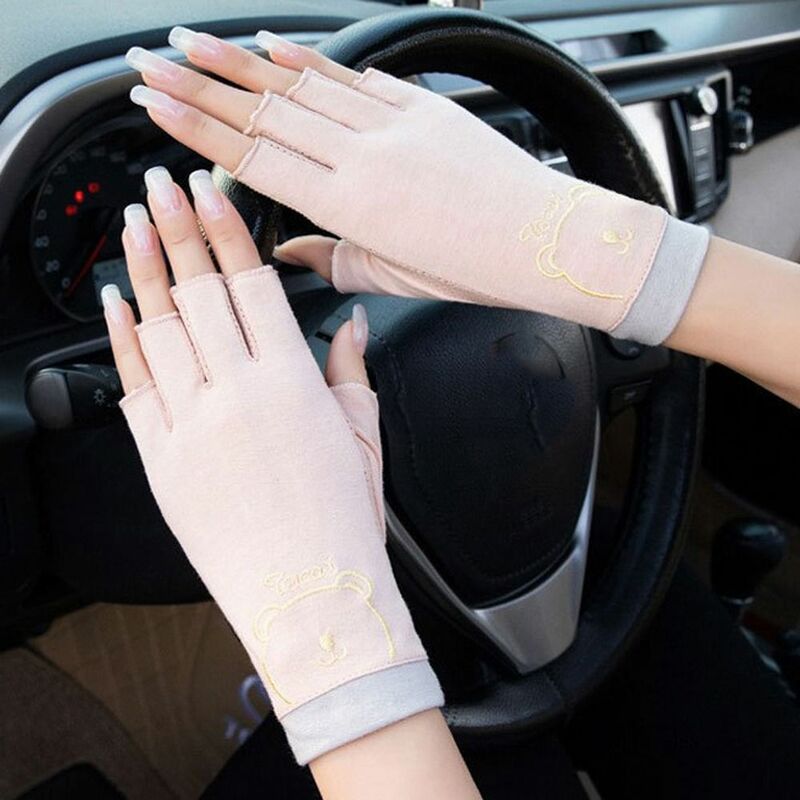 Guantes de malla Anti-UV para mujer, guantes de algodón antideslizantes para protección solar, guantes de medio dedo para pantalla táctil, Verano