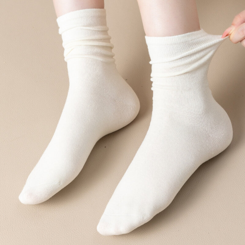 Conjunto de 5 pares de calcetines de algodón de tubo medio, calcetín suelto, largo, suave, Color sólido, informal, negro, blanco, transpirable, primavera y otoño