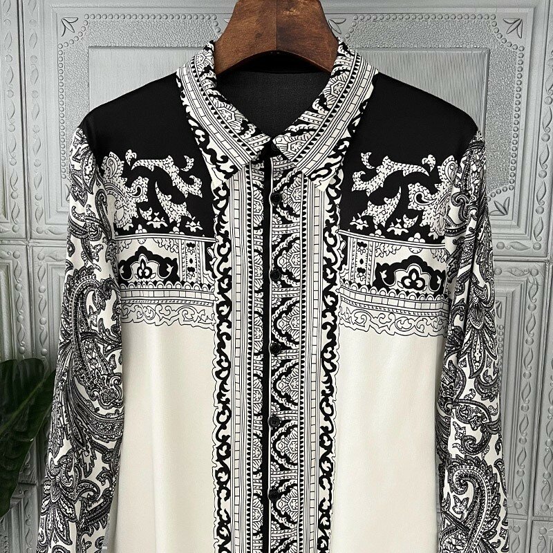 Camisa de seda retrô estampada para mulheres, top com lapela, elegante e elegante, alta qualidade, estilo egípcio, Y2k