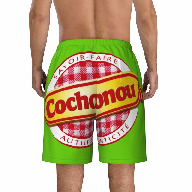Shorts masculinos de secagem rápida com porco capuonou logo, calções de praia legais, calções de banho