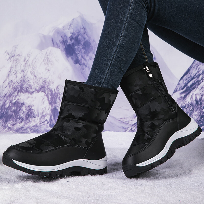 Strongshen รองเท้าบูทกันหิมะสำหรับผู้หญิง, รองเท้ากำมะหยี่ให้ความอบอุ่นระดับกลางน่องกันหนาวรองเท้าผ้ากำมะหยี่สำหรับผู้หญิงรองเท้าพื้นหนากันลื่น
