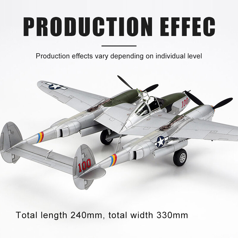 タミヤ組み立て飛行機モデルキット、時計付きr、P-38J、ライトライトボンバー、1:48、61123