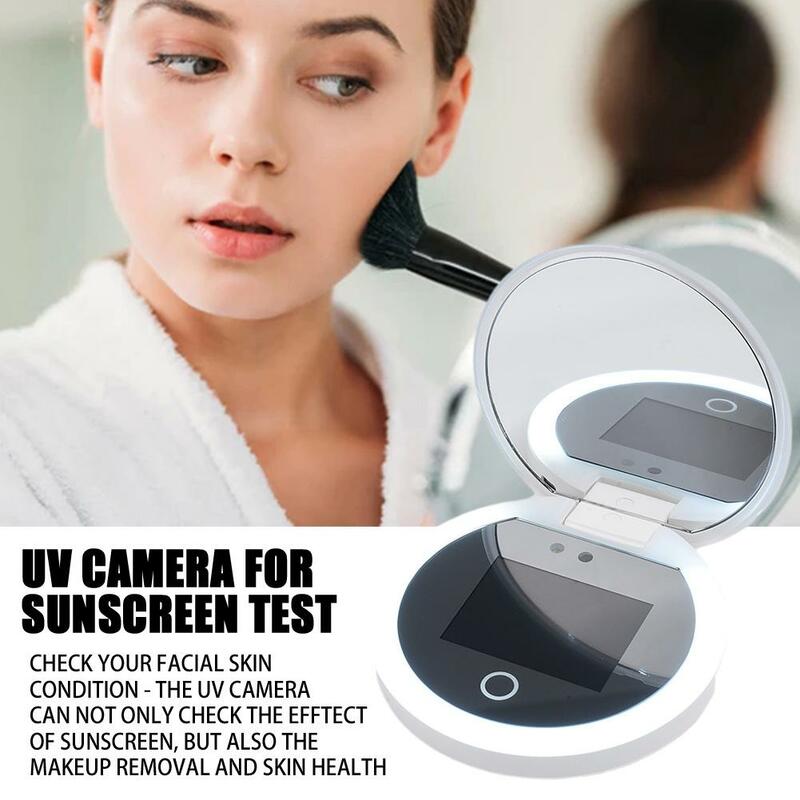 Espejo de maquillaje con cámara de prueba UV inteligente, portátil, LED, recargable, protección ocular, detección solar, removedor