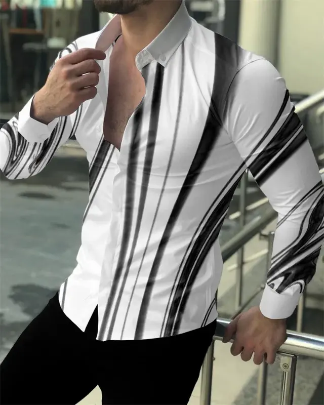 Camisa con botones y solapa para hombre, cárdigan informal de manga larga con estampado a cuadros, de lujo, Social, 2023