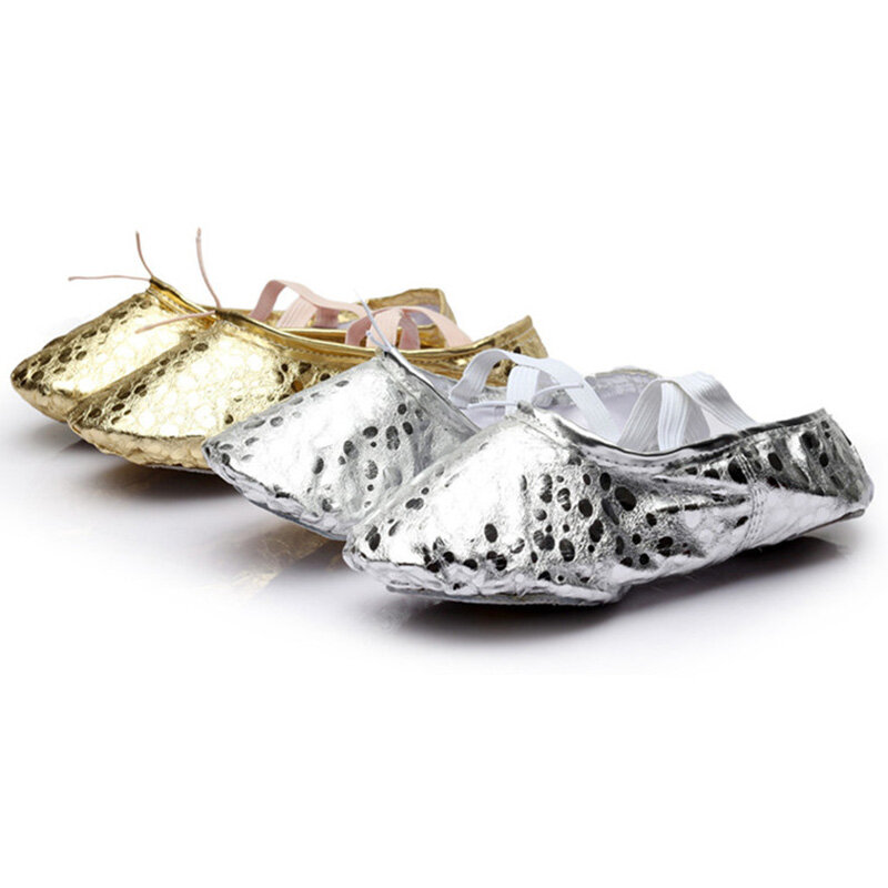 USHINE nuovo stile oro argento allenamento modellante pantofole Yoga scarpe palestra danza del ventre scarpe da ballo bambini ragazze donna
