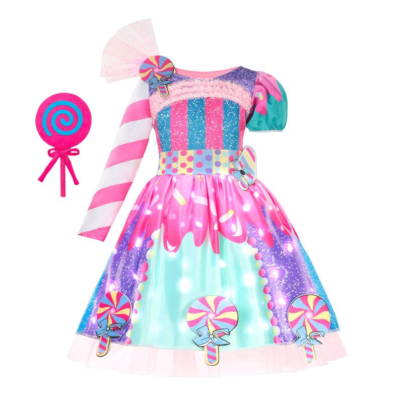 Sweet Candy Dress with LED Light Girls Fancy 2024 Purim Carnival Costume Glowing Costume Toddler Lollipop Cosplay Vestidos Frock