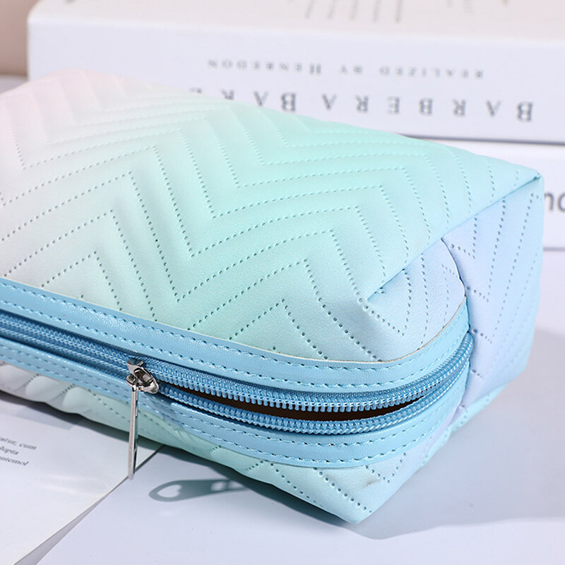 1 Pcs Gradient Color Makeup Bag for Women Zipper Pu Leather Cosmetic Bag Pouch Travel Large Female Make Up Pouch