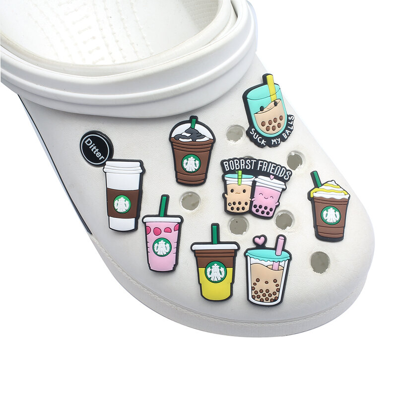 1 szt. Amulety do butów herbata mleczna do kawy zapchać sandały ogrodowa klamra dla dzieci kobiet pasuje do akcesoria do obuwia ozdoba opaska na nadgarstek
