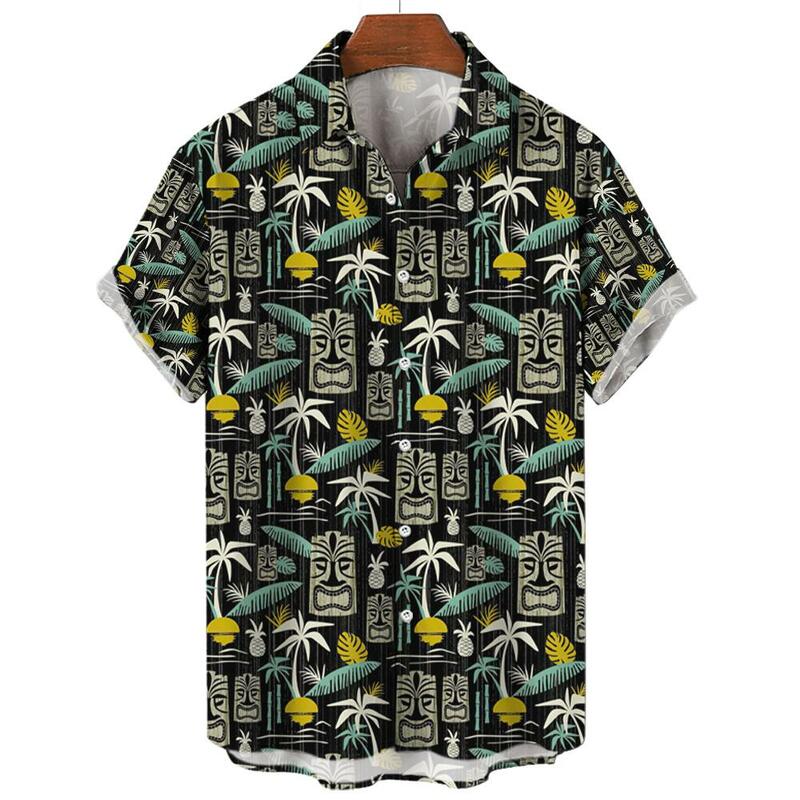 Camisas hawaianas con estampado 3D para hombre, blusa Hawaiana de manga corta con solapa y botones a la moda para verano