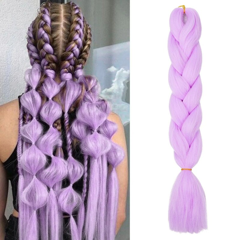 Braid 24 Inches Synthetic Braiding Hair Jumbo Hair Extension For Women DIY Hair Braids Pink Purple Yellow Gray