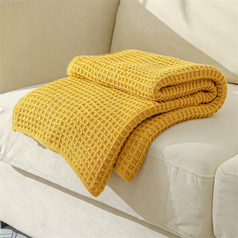 ผ้าห่มถักผ้าห่มโซฟาผืนใหญ่ผ้าคลุมเตียงนอร์ดิกสีทึบบนเตียงผ้าห่มสีทึบนุ่มสบายลายนูนขนาด150*130ซม.
