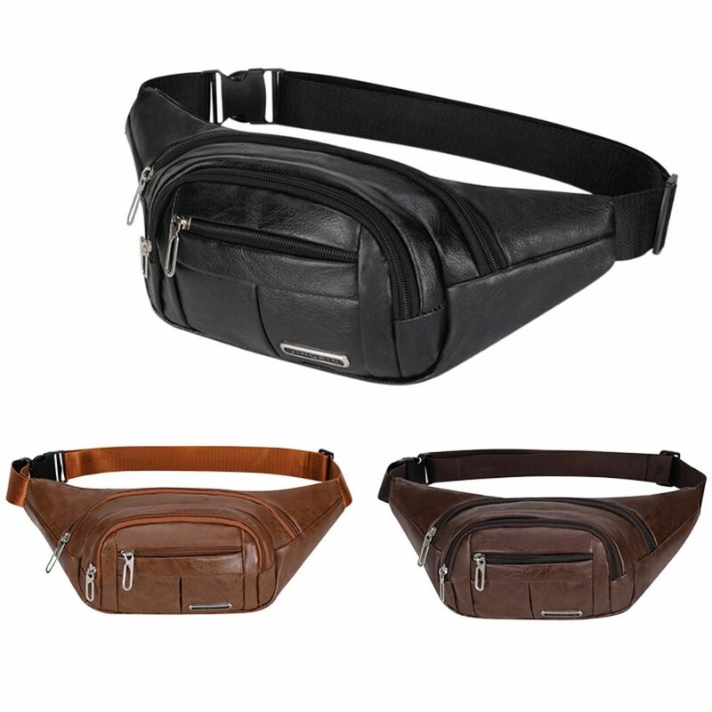 PU Leather Waist Bum Bag Multifunctional Waterproof Solid Color Money Belt Pouch Large Capacity Chest Bag