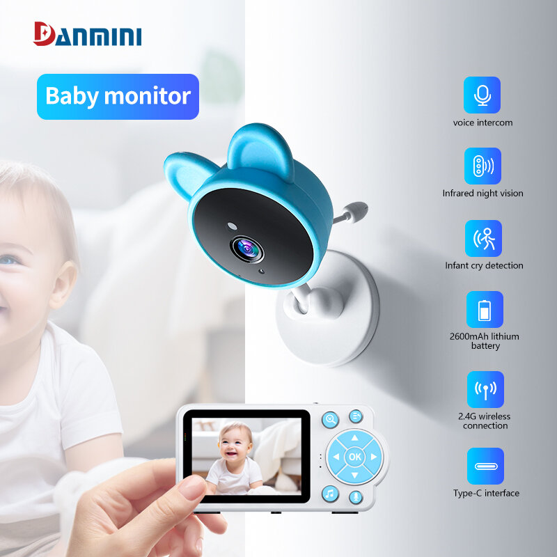 Monitor de visão noturna infravermelho do bebê com monitor, áudio bidirecional, interfone de voz, proteção de segurança