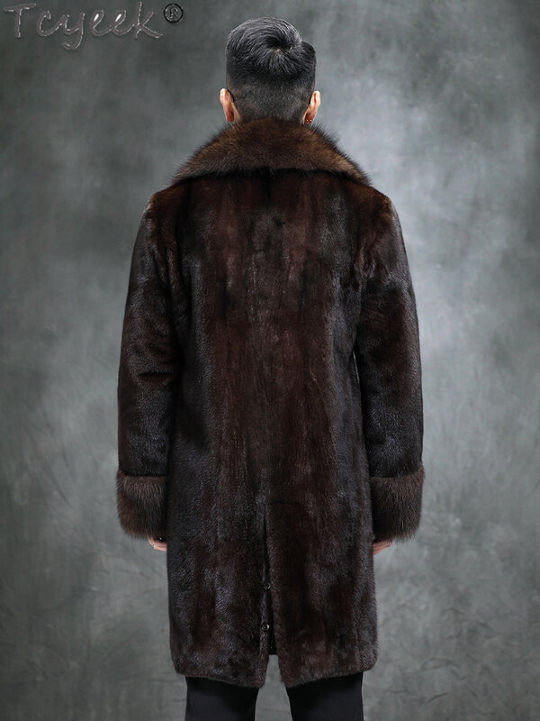 Tcyeek-Chaqueta de piel auténtica para Hombre, abrigo de piel de visón Natural, medio largo, de lujo, de alta calidad, a la moda, para invierno