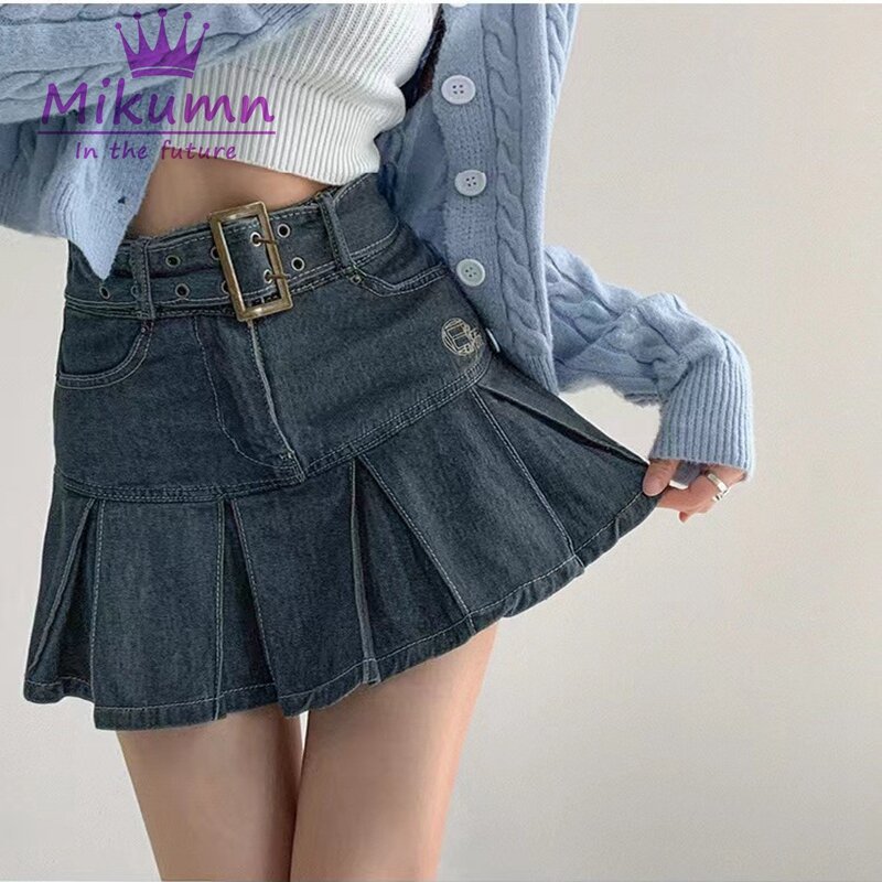 Harajuku Y2k Kawaii Heißer Mädchen Denim Rock College Stil Frauen Plissee Rock Jeans Lässig Hohe Taille Mini A-linie Kurzen Rock saias
