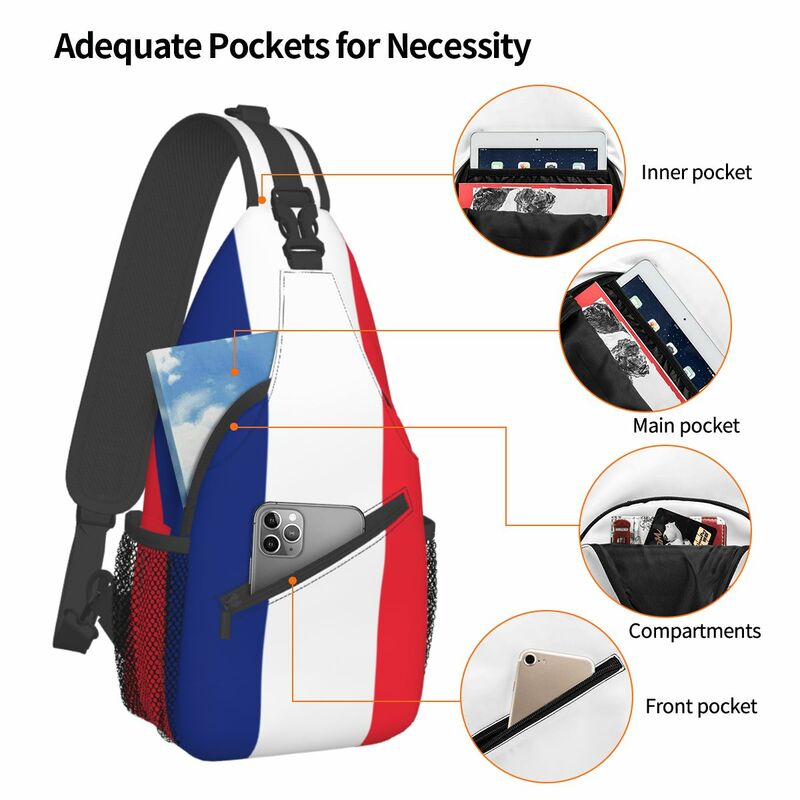 Bandolera con bandera de Francia, Bolso pequeño de pecho, mochila de hombro, mochila de día para senderismo, viaje, Camping