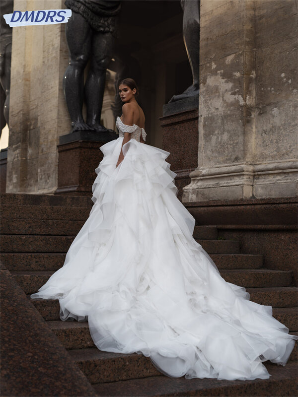 Encantadores vestidos de noiva off-a-ombro com bainha destacável, vestido de casamento até o chão, elegante vestido de noiva, 2024