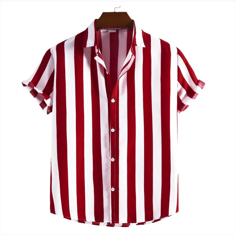 قميص رجالي مخطط بأكمام قصيرة بطية صدر ، قميص بزر هاواي ، موضة غير رسمية ، 8 ألوان ، صيف ، أو