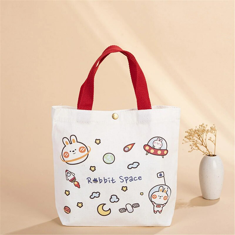 Маленькая холщовая женская сумка через плечо, модный мультяшный японский тоут, сумка для обеда, вместительная Студенческая сумка для покупок, бэнто