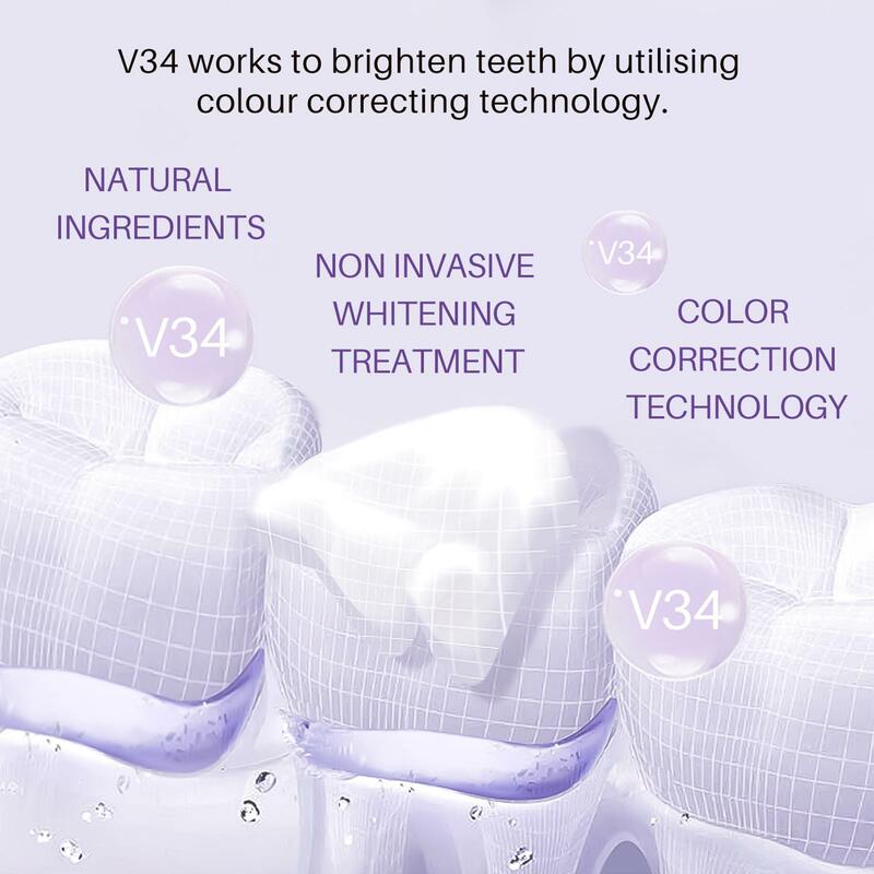 V34มูสทำความสะอาดฟันยาสีฟันมีประสิทธิภาพสดใสยาสีฟันสูตรฟันขาวลบฟันคราบลึกสีเหลืองดูแลช่องปาก
