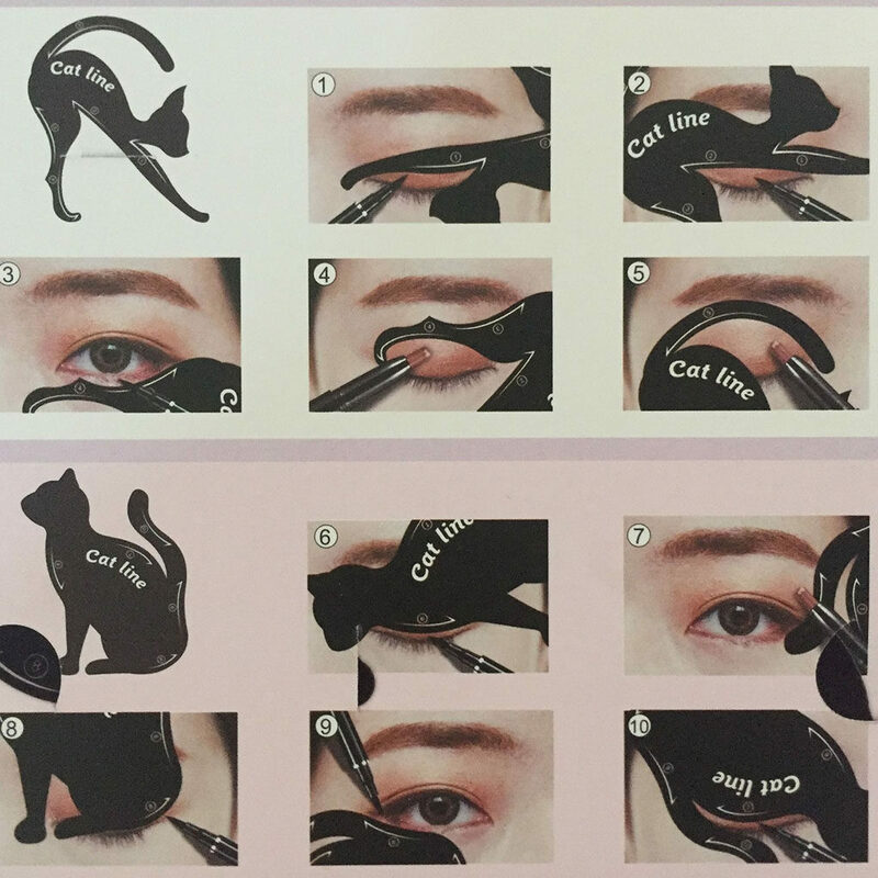 2 buah templat Eyeshadow wanita plastik bentuk hewan portabel stensil dapat disesuaikan alat pembentuk dalam ruangan