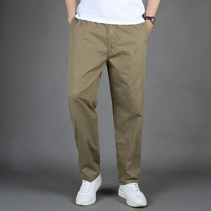 Pantalones holgados de algodón puro para hombre, pantalones casuales de gran tamaño, tendencia de moda, primavera y verano