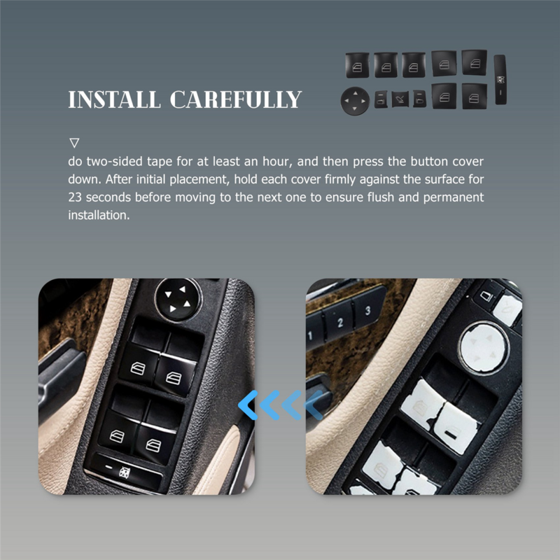 スイッチボタン付きの車のアームレスト,車のドア用の粘着カバー,ml ce gクラスw204 x166,12個