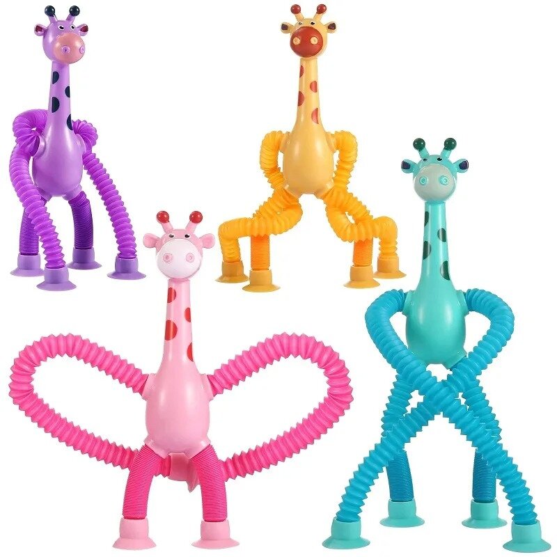 Juguetes De jirafa con ventosa para niños, juguetes sensoriales de fuelle antiestrés para apretar, alivio del estrés, juguete de jirafa telescópica