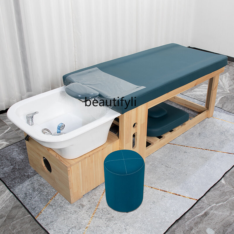Sedia per Shampoo completamente sdraiata in legno massello massaggio tailandese Barber Shop Flushing Bed Shampoo di fascia alta