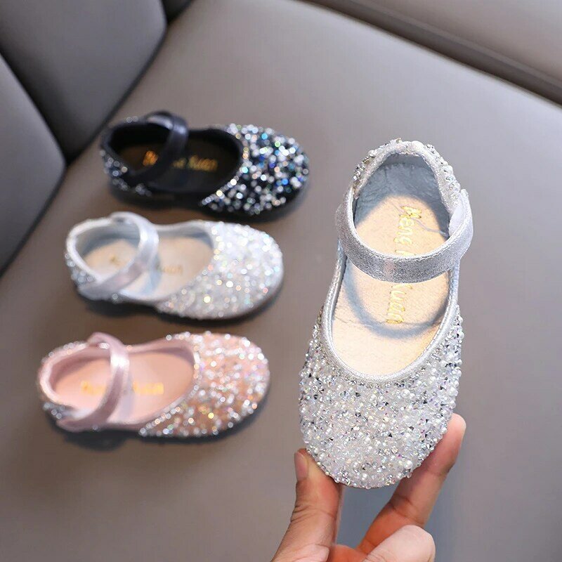 Autumn Girls Rhinestone Leather Shoes 2024 Spring Pearl Bow Princess Shoes Soft Children Baby Toddler Single Shoes G06