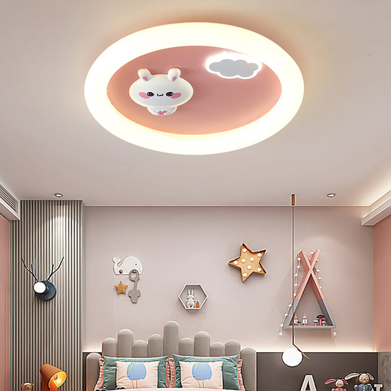 子供部屋用のピンクのウサギ型LEDシーリングライト,創造的なモダンなランプ,家の装飾,リビングルーム