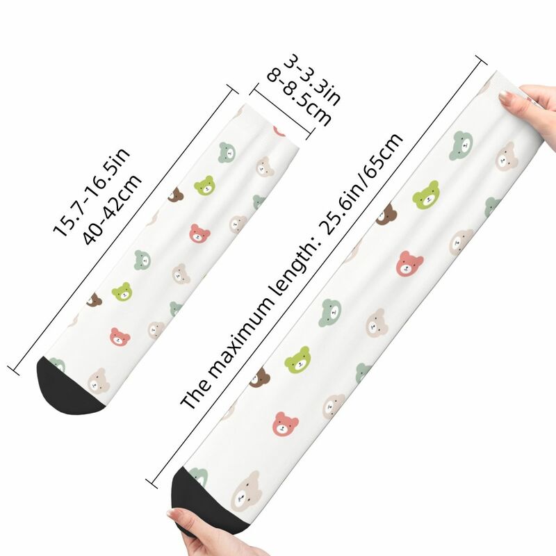 Cartoon Bear Animal Socks para homens e mulheres, absorção de suor, tubo médio, Crazy Design, fofo, outono, inverno