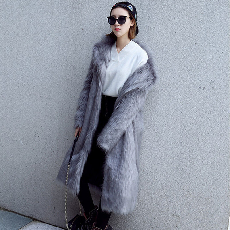 Abrigo largo de piel de zorro Artificial de imitación respetuoso con el medio ambiente, abrigo grueso, otoño e invierno, nuevo