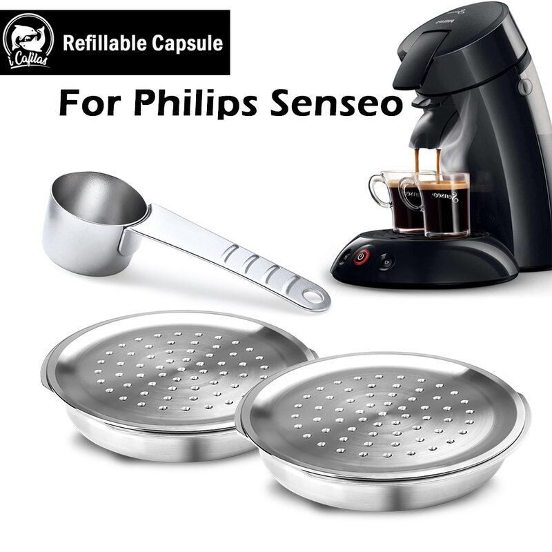 Кофейная капсула из нержавеющей стали, многоразовый фильтр для кофемашины, подходящий для системы senсо, Philips, эспрессо, Crema Maker с ложкой