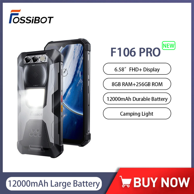 FOSSIBOT-F106 PRO Rugged Android 14 Smartphone, telefones celulares, 15GB + 256GB, 6.58 "FHD +, 12000mAh, visão noturna de 20MP, celular à venda