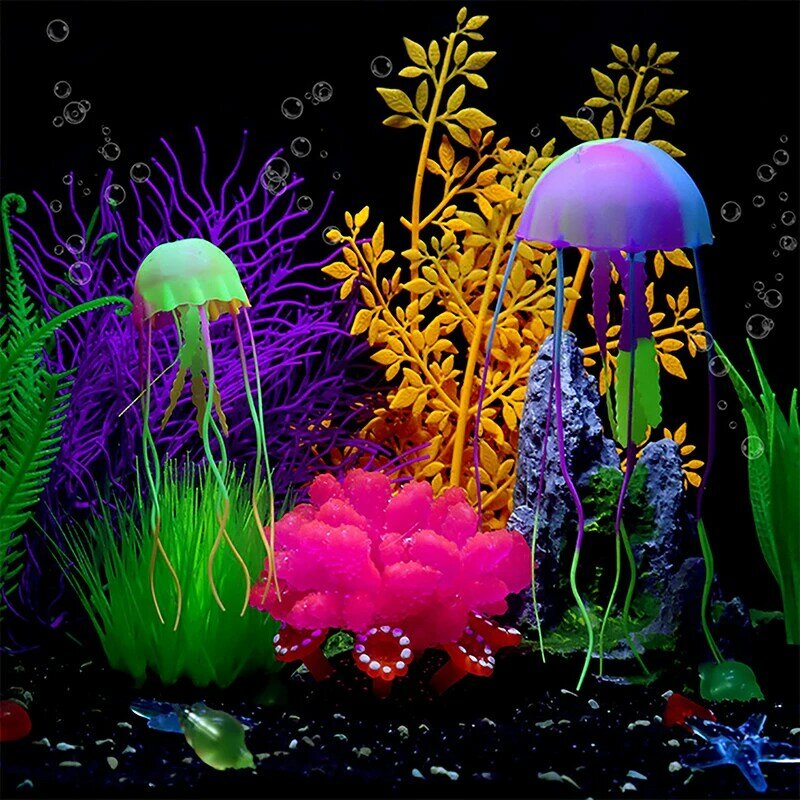 Brilhante Silicone Artificial Jellyfish Ornamentos para Aquário, DIY Acessórios, Fake Fish Tanks, Paisagismo Decoração, 1Pc
