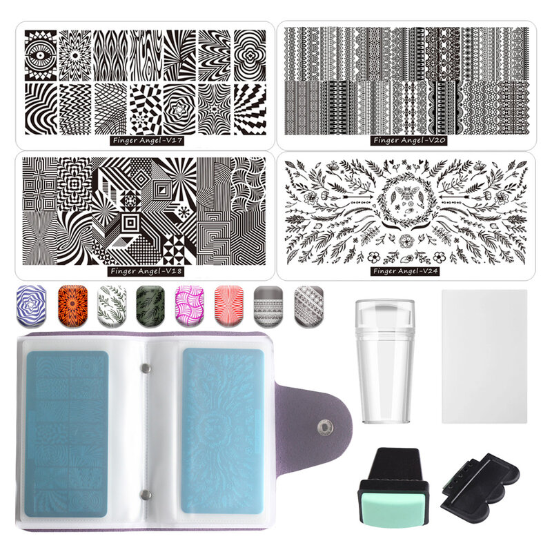 13Pcs/Set Nail Stamping Plates Silicone Nail Stamper Flower Geometry Nail Art Template Maniucre+Storage Case Bag Organizer