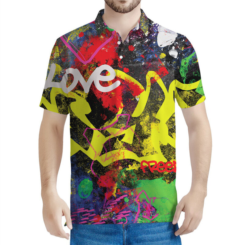 Koszulka polo z nadrukiem 3D dla mężczyzn Retro Characters Graphic Short Sleeves Casual Lapel Tees Tops Y2k POLO Shirts