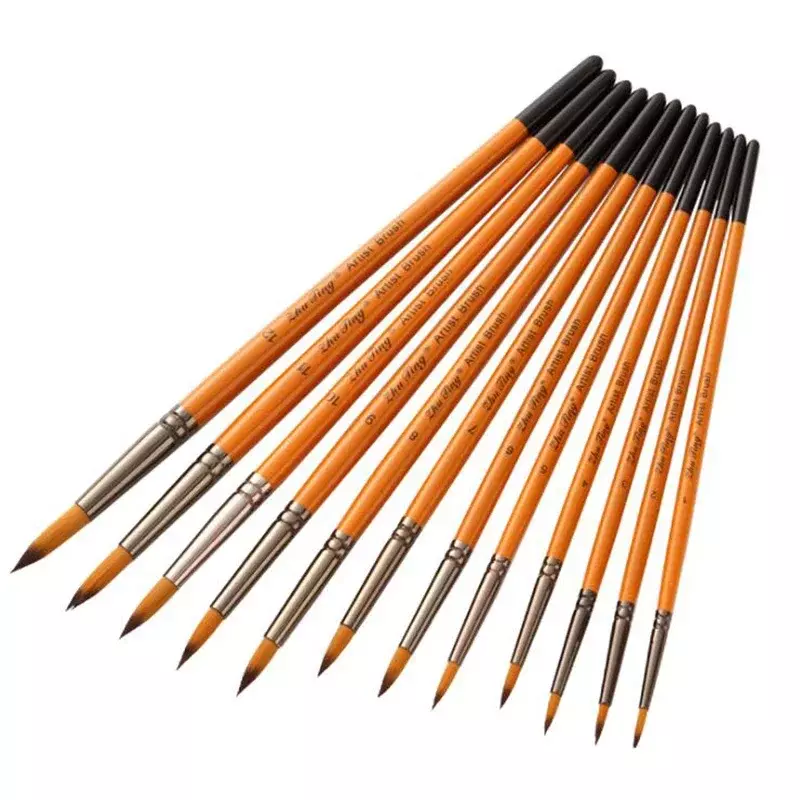 12Pcs/Set Hook Line Pen Wooden Nylon Acrylic Artist Paint Brushes for Acrylic Watercolor Oil Painting Supplies Art Craft Kit