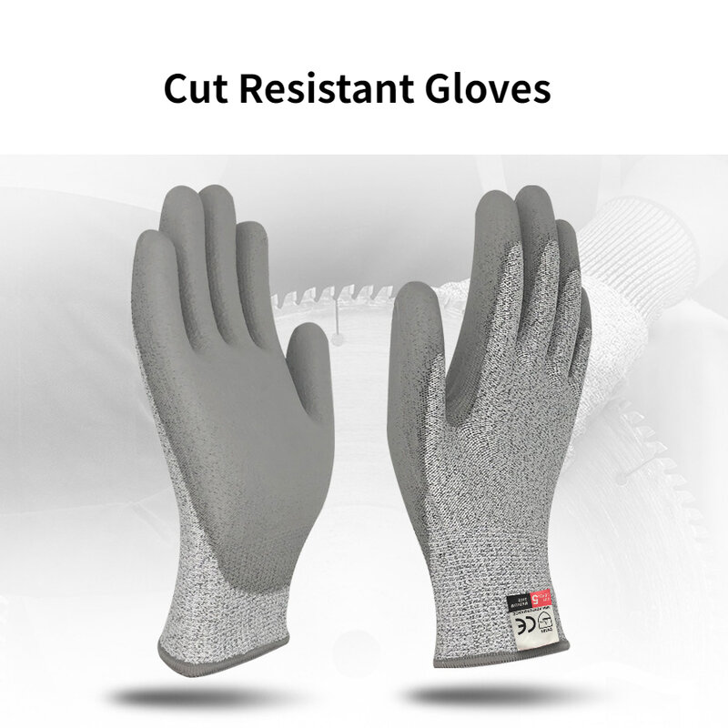1 para = 2 sztuk Anti-cut rękawice powłoka pu powlekane dłoni rękawice powlekane antypoślizgowe pięć na poziomie anti-cut plac budowy rękawice