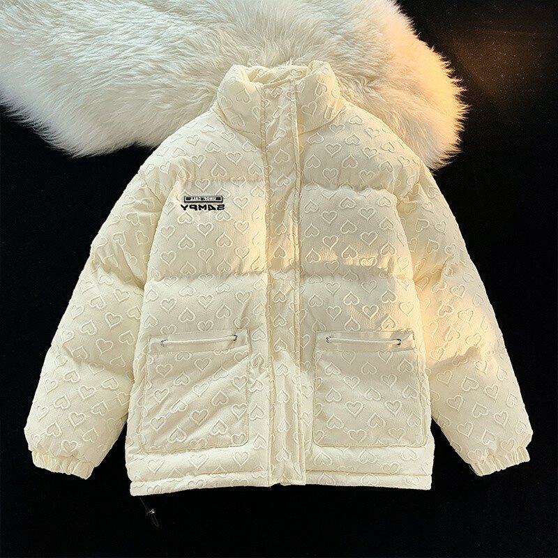 Jaqueta de algodão com gola Stand para mulheres, moda Harajuku, casual, bolso multifuncional, zíper, casacos de pão espesso, inverno