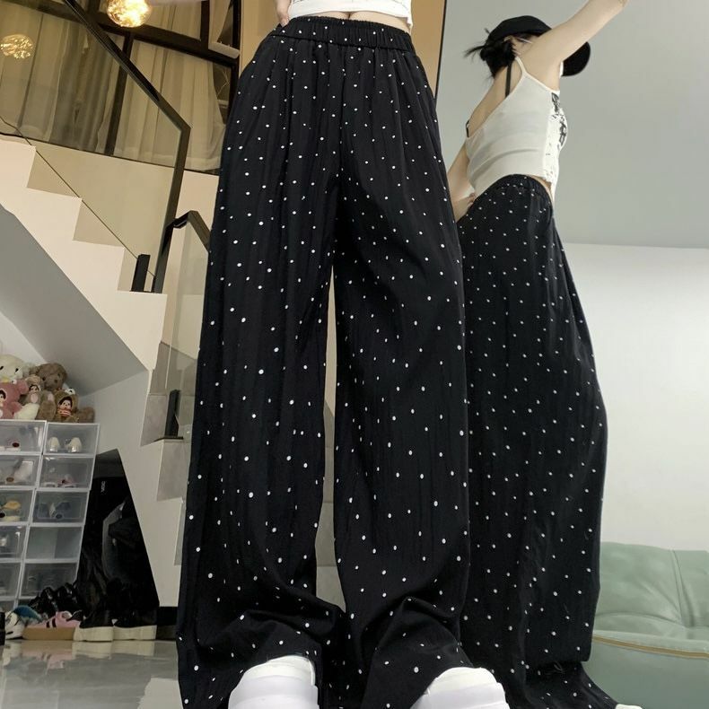 Instagram świeże spodnie w kropki na co dzień dla kobiet wiosna/lato 2024 cienkie i leniwy styl spodnie z luźna szeroka nogawkami